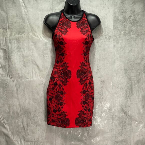 B. Darlin Dresses & Skirts - B. DARLIN Juniors' Red High-Neck Sleeveless Floral Bodycon Mini Dress SZ 0